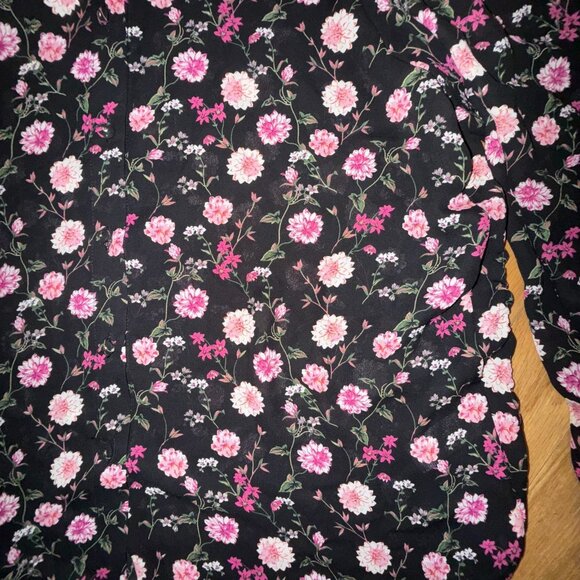 Elie Tahari Women's Small Black Dahlia Floral Long Sleeve Chiffon Blouse - Picture 5 of 8